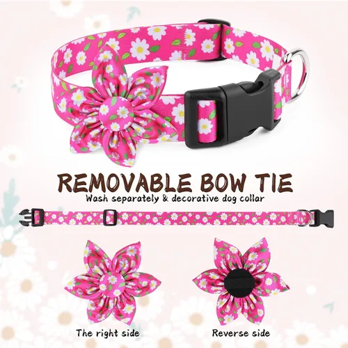 Miniatura 3 de Collar de perro rosa Daisy lindos collares de perro con moño de flores para perros pequeños, medianos y grandes Opciones de color floral rosa
