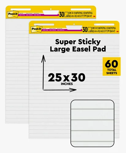 Post-it Bloc para caballete súper adhesivo, 25 x 30 pulgadas, blanco, con líneas, 2 blocs/paquete, 30 hojas/bloc (561WL VAD 2PK) (561WL-VAD-2PK)