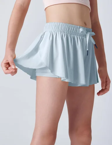 Miniatura 79 de Paquete de 3 pantalones cortos fluidos para niñas con forro de elastano, 2 en 1, faldas de mariposa para jóvenes, para fitness, correr, deportes