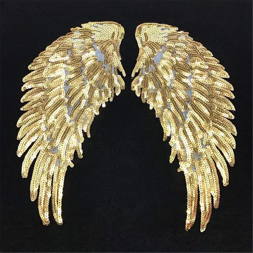 Miniatura 4 de Juego de 1 par de alas de ángel negras de lentejuelas para ropa, parches bordados para planchar, accesorios de Navidad (1 par dorado)