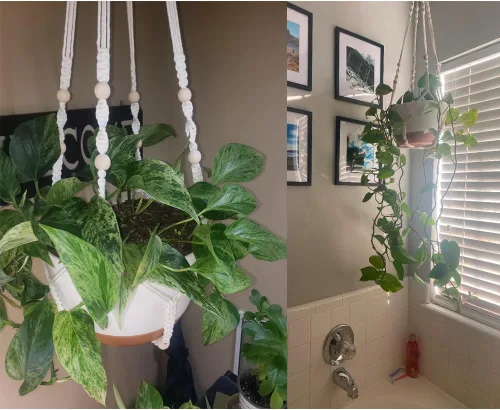 Miniatura 7 de Macetas colgantes de autorriego, juego de 2 colgadores de plantas de macramé bohemio, macetas colgantes con drenaje para interiores y exteriores