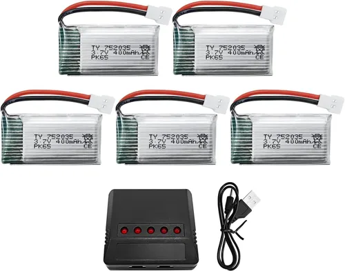 Batería de litio de 5 piezas de 3.7 V 400 mAh con cargador 5 en 1 para SYMA Q11 H99W H31 H6C H98 AT-96 TR-C385 TR-P51 TR-F22 Quadcopter Piezas de