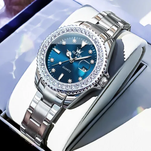 Miniatura 2 de Relojes OLEVS para Mujer con Diamantes y Fecha, de Lujo, de Cuero, Impermeable, de Pulsera, Reloj Analógico de Vestir, de Acero Inoxidable