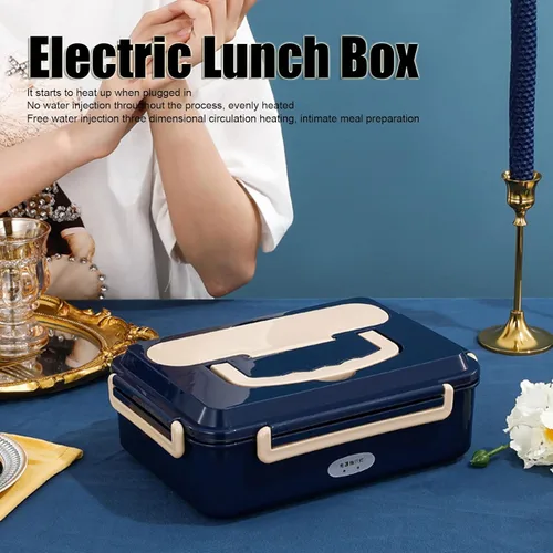 Miniatura 4 de Fiambrera eléctrica, 40W-80W de acero inoxidable de 1.5 L de frescura calentada, compartimento portátil con asa portátil, 2 rejillas con cuchara