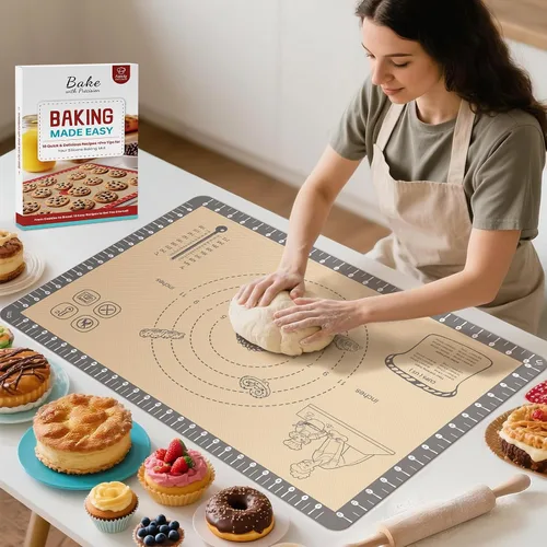 Miniatura 15 de Tapete de silicona para hornear con 10 recetas, tapetes de silicona extra gruesos para hornear, tapete de pastelería antiadherente, tapete
