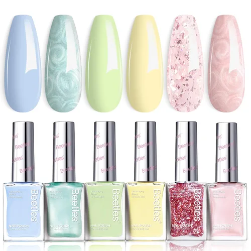 Miniatura 23 de Beetles - Juego de esmaltes de uñas pastel, 6 colores, rosa, azul, amarillo, nude, rosa, morado, juego de esmalte de uñas de secado rápido, secado