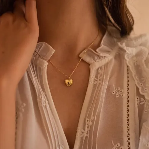 Miniatura 2 de SUFOPE Delicado collar de corazón para mujer, chapado en oro de 14 quilates, oro rosa, plata, pequeño collar con colgante de corazón, gargantilla