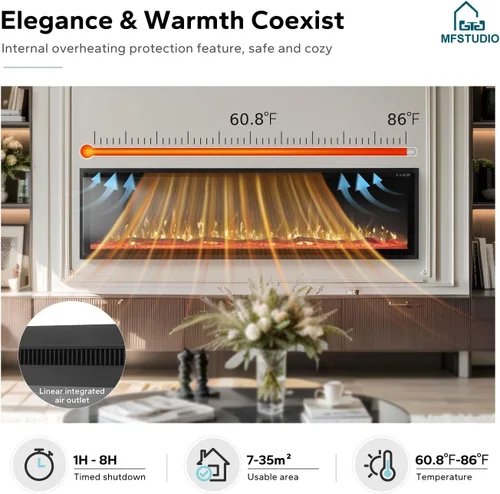 Miniatura 6 de MFSTUDIO - Chimenea eléctrica de 72 pulgadas con 84 combinaciones de color, chimenea eléctrica empotrada y montada en la pared con marco ultra