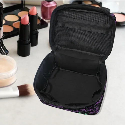 Miniatura 5 de Bolsa de Maquillaje, Estuche de Maquillaje Organizador de Viaje con Diseño de Calavera y Flores, Estuche de Cosméticos, Bolsas de Aseo para Niñas