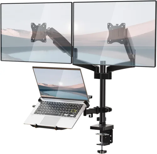 Miniatura 13 de WALI Soporte para laptop y monitor, soporte para monitor totalmente ajustable y bandeja para laptop para 1 portátil de hasta 17 pulgadas y 1