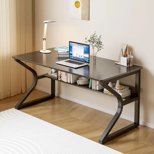 OSCHF Escritorio de oficina con estante de almacenamiento, mesa de escritura de 47.3 pulgadas de largo para estación de trabajo de una sola persona,