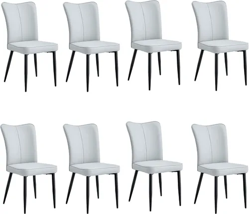 Miniatura 10 de Juego de 4 sillas de comedor modernas, juego de sillas de cocina de piel sintética, asiento tapizado acolchado grueso, sillas laterales negras sin