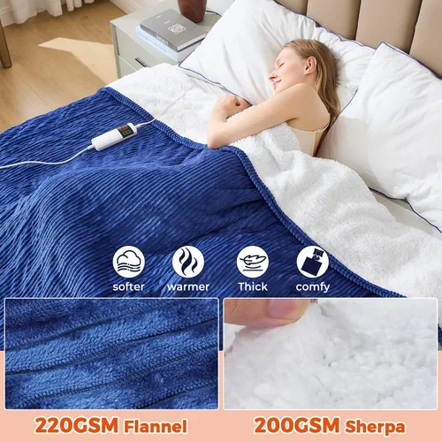 Miniatura 4 de Manta eléctrica Queen de 84 x 90 pulgadas con doble control, protección contra sobrecalentamiento, 10 niveles de calefacción y 1-8 horas 5 ajustes