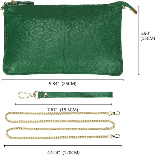 Miniatura 7 de Uromee Cartera de mano para mujer, de piel auténtica, con cadena de hombro desmontable