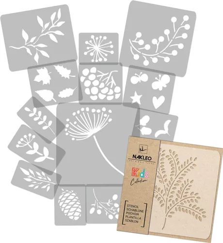 NAKLEO Juego de plantillas de pintura para niños, 14 plantillas de 3.5 x 4.7 pulgadas a 9.1 x 13.4 pulgadas, plantas de otoño, plantillas de dibujo