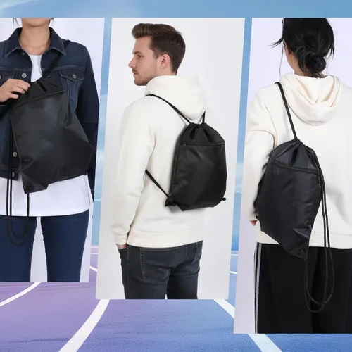 Miniatura 6 de Black Drawstring Backpack Bag Draw String Back Bag for Men Women, Lightweight Cinch Sack Sport Gym Backpack Bags for Beach Travel Yoga Swimming
