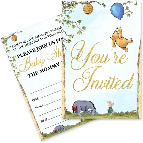 Miniatura 9 de Invitaciones de baby shower de Winnie Pooh pertnate, invitaciones de baby shower de Winnie Pooh para niño, 20 invitaciones con sobres