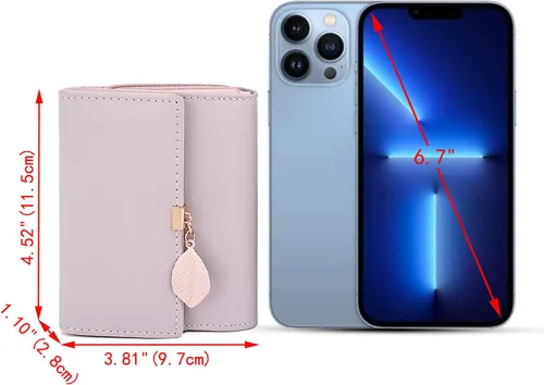 Miniatura 156 de UTO - Cartera pequeña RFID de piel sintética con dije de hoja, cierre de cremallera y tarjetero.