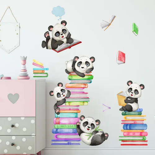 Miniatura 3 de Calcomanías de Pared de Pandas Animales Leyendo Libros Pegatinas de Pared para Guardería de Bebé Dormitorio de Niños Aula Decoraciones de Pared