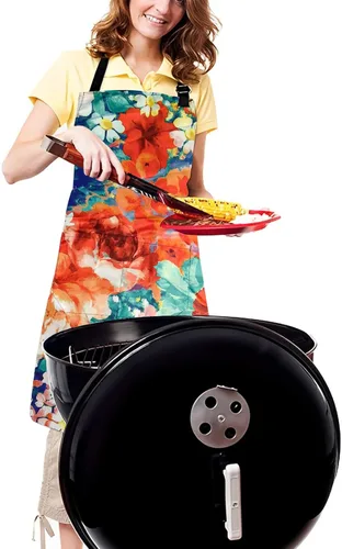 Miniatura 2 de Delantal Babero Ajustable Impermeable con 2 Bolsillos Delantales de Cocina para Mujeres Hombres Chef Flores