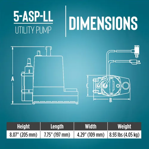 Miniatura 2 de Little Giant 5-ASP-LL Bomba de Utilidad de Aluminio Automática de 115 Voltios, 1/6 HP, 1500 GPH con Interruptor de Diafragma Piggy-back de Bajo