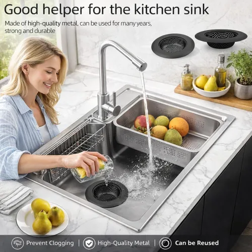 Miniatura 3 de 2 coladores de fregadero para la mayoría de las cestas de drenaje de fregadero de cocina, diseño seguro de doble capa mejorado, colador de fregadero