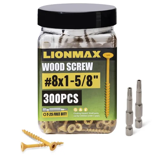 LIONMAX Tornillos para Terraza de 1-5/8 Pulgadas, Tornillos para Madera #8 x 1-5/8", 300 PCS, Resistentes al Óxido, Recubiertos con Epoxi Exterior,