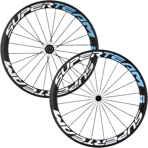 Miniatura 10 de Superteam Ruedas de Bicicleta de Carretera de Fibra de Carbono 700C, Juego de Ruedas Clincher de 50mm, Mate de 23 de Ancho Amarillo fluorescente