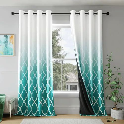Miniatura 8 de Cortinas Metro Parlor Ombre 100% opacas de 72 pulgadas de largo, 2 paneles para sala de estar, dormitorio con patrón geométrico marroquí azul