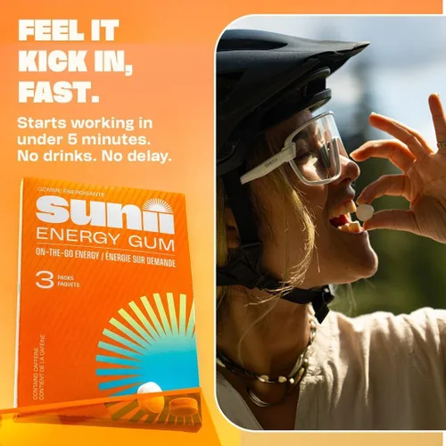 Miniatura 2 de Sunii - Goma de Mascar Energética - Impulso Rápido de Energía y Enfoque - Goma de Mascar con 50mg de Cafeína, Sabor a Menta Fresca - Vitaminas B6