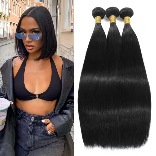 Miniatura 33 de Extensiones de cabello humano lacio tipo afro, 12 meses de vida útil de 10, 12 y 14 pulgadas, paquetes de cabello lacio brasileño Yaki 100% sin