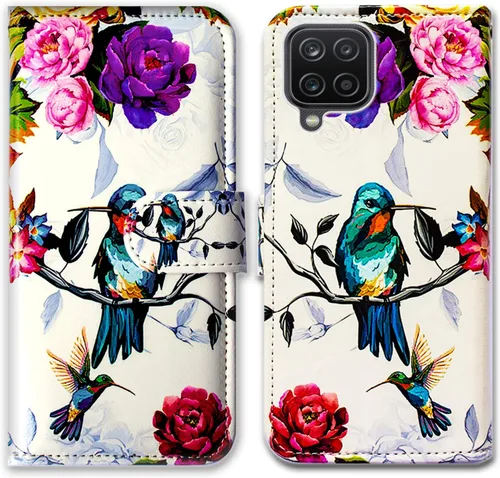 Bcov Funda para Galaxy A12, colibrí en flores pájaro de cuero con tapa para teléfono con ranura para tarjeta soporte para Samsung Galaxy A12 2021