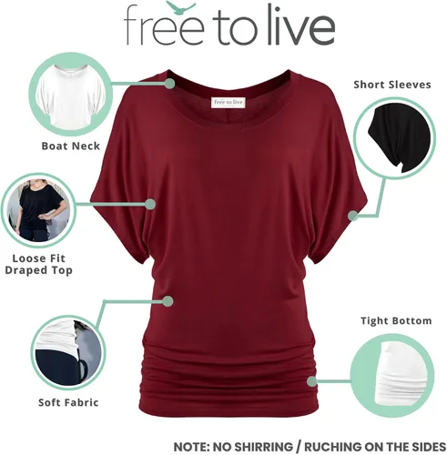 Miniatura 2 de FREE TO LIVE - Paquete de 3 camisetas de manga corta dolman para mujer