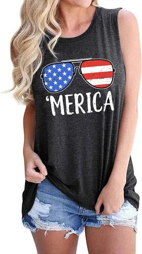Miniatura 2 de Camisetas sin mangas con diseño de bandera estadounidense para mujer, camisetas casuales sin mangas para el 4 de julio