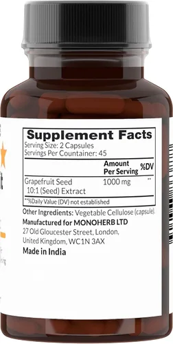 Miniatura 2 de MONOHERB Extracto de semilla de pomelo 10:1 - 1000 mg por porción - Tamaño de la porción: 2 cápsulas - 45 porciones por botella