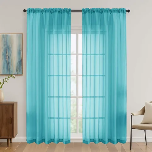 Miniatura 211 de OVZME - Cortinas traslúcidas blancas de 45 pulgadas de largo, 2 paneles, cortinas de gasa con bolsillo para barra para ventanas pequeñas, cada una