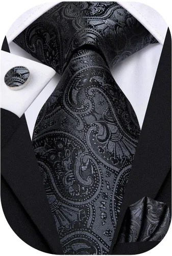 Miniatura 130 de Dubulle Corbata tejida de cachemira para hombre y gemelos de pañuelo para hombre, conjunto de gemelos para boda formal y negocios