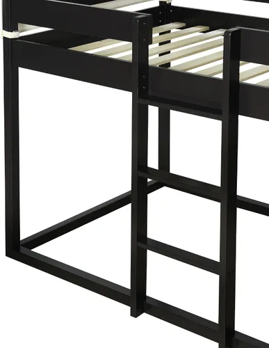 Miniatura 5 de P PURLOVE Litera individual sobre individual con tienda de campaña, litera de madera con diseño de techo, cama de casa de juegos para niños, niñas