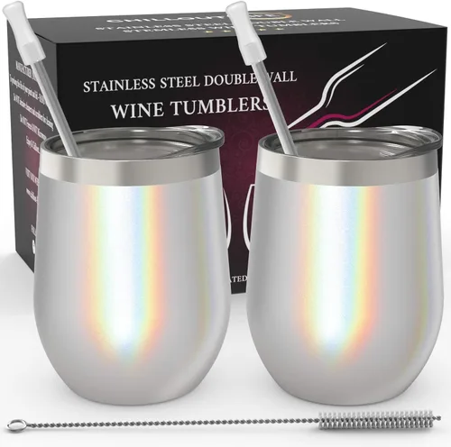 Miniatura 57 de CHILLOUT LIFE Vasos Térmicos de Vino de Acero Inoxidable de 12 oz Paquete de 2 - Vasos de Vino con Aislamiento al Vacío de Doble Pared con Tapas
