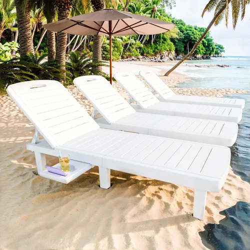 Miniatura 14 de CDCASA Chaise Lounge al aire libre, sillas de piscina multifuncionales con 5 posiciones ajustables y bandeja lateral, salas de resina impermeables