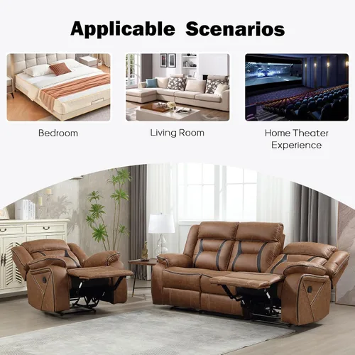 Miniatura 5 de EBELLO Juego de muebles de sofá reclinable de piel sintética para sala de estar, 2 sillas reclinables, juego de sofá reclinable de 3 asientos
