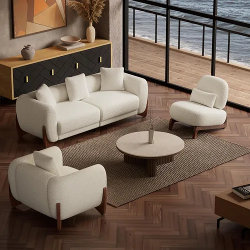 Miniatura 14 de Morden Fort Juego de Sofá Boucle de 2 Piezas, Conjunto de Sofás Tapizados Modernos Duraderos Cómodos Boucle Aptos para Mascotas, Silla sin Brazos