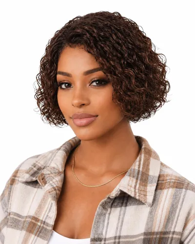 Miniatura 12 de Peluca de cabello humano rizado profundo de 12 pulgadas para mujer, peluca de encaje frontal sin pegamento, cabello Remy brasileño rizado Jerry