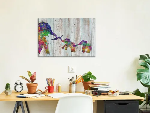 Miniatura 6 de Zlove Lienzo decorativo para pared, diseño de elefante colorido, imágenes divertidas de animales de bebé, 24 x 36 pulgadas