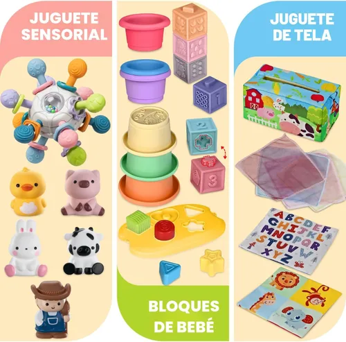 Miniatura 7 de Juguetes para bebés de 6 a 12 meses, juguetes Montessori 6 en 1 para niños de 1 año, juguete sensorial suave para dentición, tazas y bloques