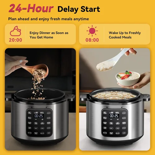 Miniatura 6 de CARORI Olla a presión eléctrica de 6 cuartos de galón color plateado, olla antiadherente, Instant Pot 9 en 1, 12 funciones preestablecidas