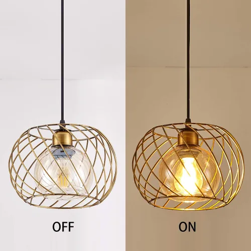 Miniatura 5 de YLONG-ZS Lámparas colgantes de vidrio pequeñas doradas, iluminación colgante regulable enchufable para dormitorio y sala de estar, cable de 16 pies