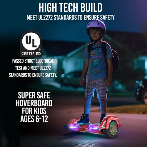 Miniatura 9 de Patineta autoequilibrante con patrón de araña para niños de 6 a 12 años, con altavoz Bluetooth y luces LED, patineta de 6.5 pulgadas, certificación