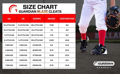 Miniatura 5 de Guardian Baseball Tacos de béisbol para niños y niñas, talla 12 para niños pequeños a 7 niños grandes