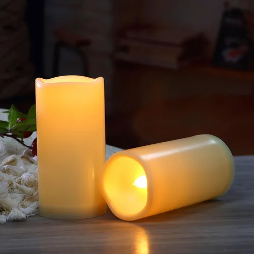 Miniatura 35 de 4 velas LED escalonadas sin flama, de pilas, impermeables, para exteriores, con temporizador, luz nocturna parpadeante de resina plástica